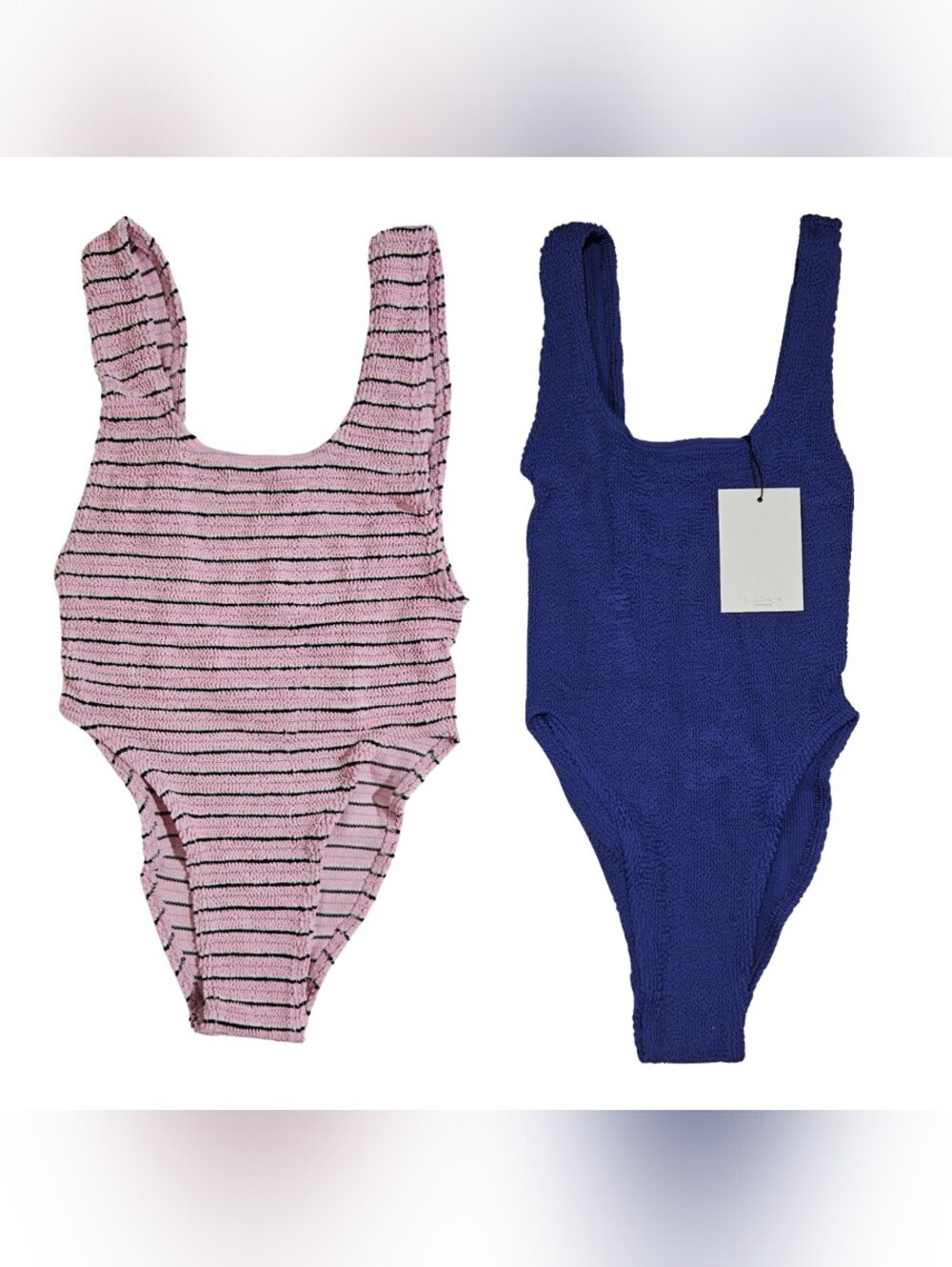 2 BOND-EYE Swimsuits Madison & Maxam One Piece Sapphire Blue Pastel Pink Strip